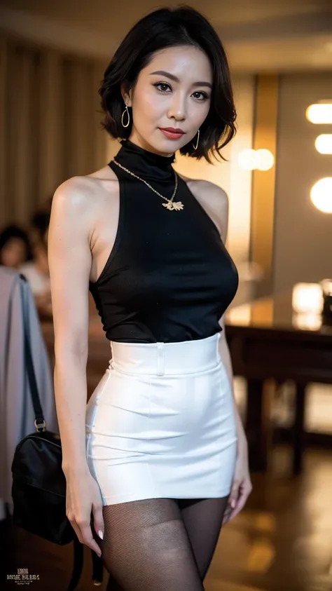 very very far，Booth photos，Greasy garter fishnet spots，an asian japanese woman，65 years old，big eyes，Elegant temperament Elegant temperament，巨大的big breasts，巨大的big breasts下垂，巨大的big breasts下垂(masterpiece:1.2, best quality), actual, (real picture,45 years old...