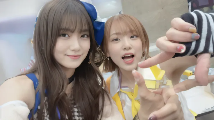 there are two girls that are taking a picture together, nixeu and sakimichan, ayami kojima and lyde caldwell, sakimichan, 8k)), 🚿🗝📝, sakimimichan, happy!!!, yoshitomo nara and aya takano, 8k!, 8k selfie photograph, with godray, exclusive