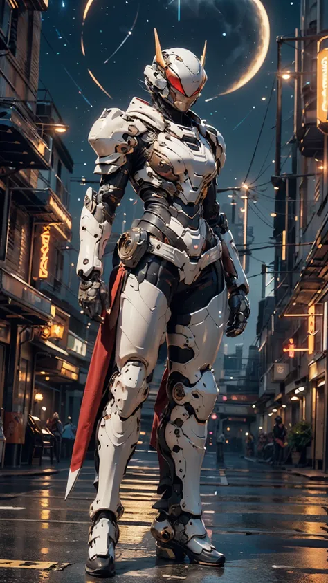 A woman adorned in fantasy-style full-body armor, a crown-concept fully enclosed helmet that unveils only her eyes, a composite layered chest plate, fully encompassing shoulder and hand guards, a lightweight waist armor, form-fitting shin guards, the overa...