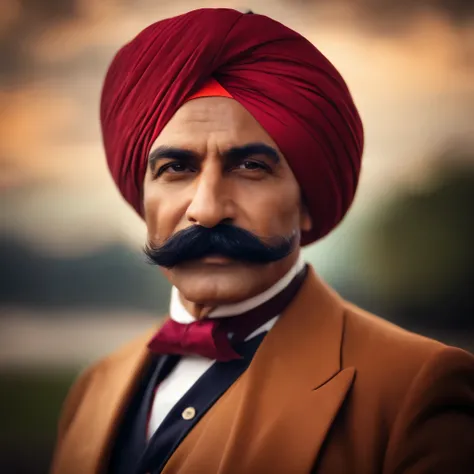 Experienced man, He wears a suit and turban, With a mustache 