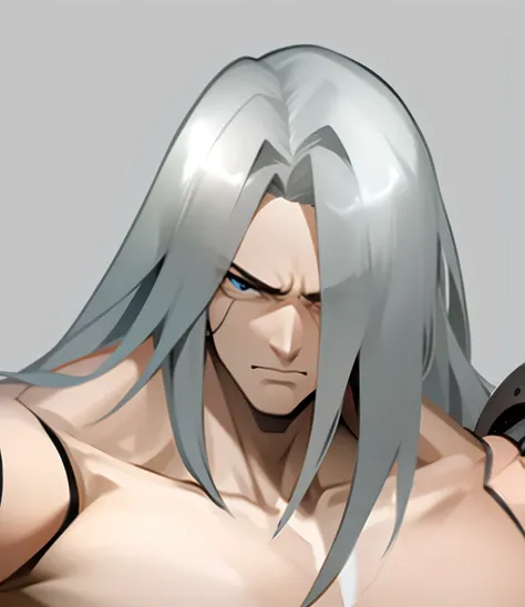 quadratic element，style of anime，1 man，white hair，mechanical，head down，angry，