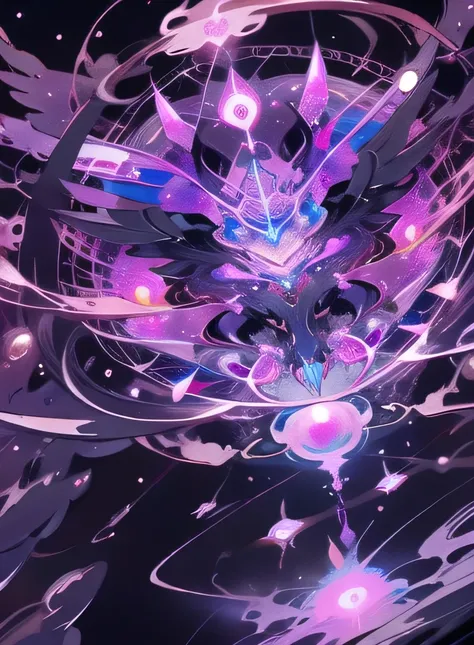 (((Phoenix flapping its cosmic wings), (Summoned from the magic circle), three hexagons, god of darkness, supernova explosion, many deceptive decorations, 悪风, black aura, Purple Flame, highest quality, dynamic angle, 