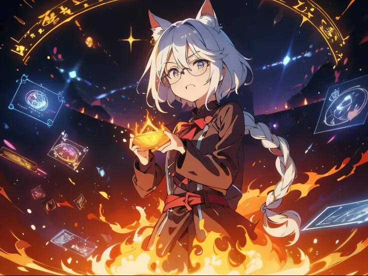 masterpiece, A world where magic and technology coexist, cat ears girl (gray hair, short hair) ，boyish，Hone your skills、Let&#39;s go on a journey to uncover the secrets of power.., beautiful eye、depicted in detail. The magician makes the most of the potent...