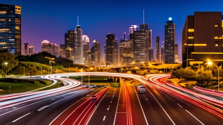 city ​​background, low light, with several cars driving between buildings and buildings at night