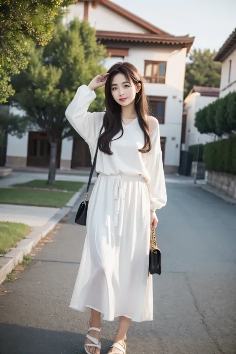 Ancient style girl in white plain clothes