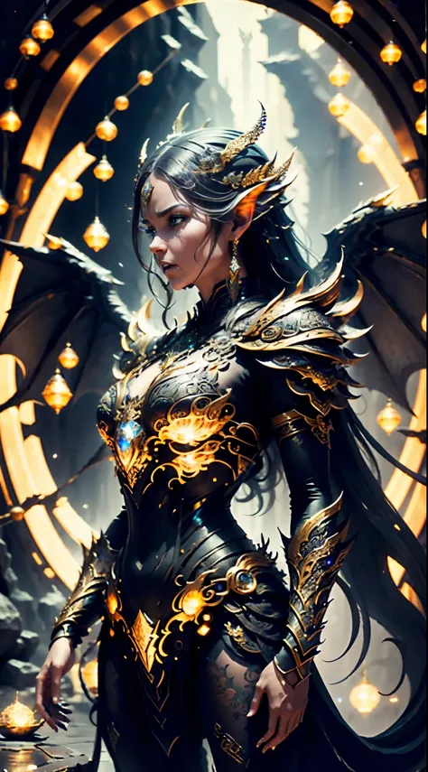 (Cinematic Photo:1.3) from (Realistic:1.3), (angry:1.3) (Cinematic Photo:1.3) from (Realistic:1.3), (Magic Photo:1.3) from (Realistic:1.3), (Proud:1.3),  female mirror dark goddess, dragon wings, Intricate Surface Detail, Crystal Core, Bejeweled, Delicate ...