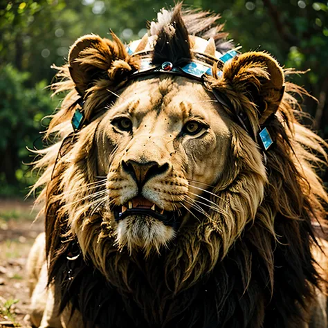 a lion, with headdress 