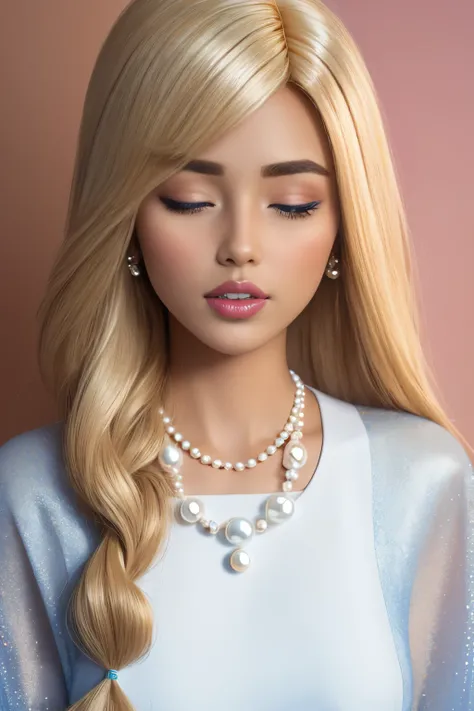 (Ultra-realistic skin tone:1.3),(White sneakers:1.2),(pinkdress:1.2),(Bronzed complexion:1.2),(Full body like:1.1),(jewelry:1.1),(Long hair shawl:1.2),(Beautiful lines:1.1),(putting makeup on:1.1),(blond hairbl,eyebrows very:1.4),(blue color eyes:1.3),(Alv...