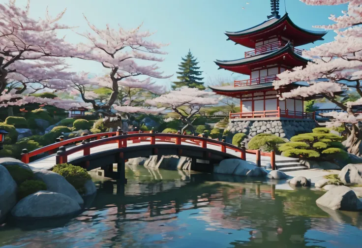 (number),(best quality), Tranquil Japanese garden, cherry blossoms in bloom, koi pond, footbridge, pagoda, Ukiyo-e art style, Katsushika Hokusai&#39;of inspiration, unusual pop art, 8K hyper-realistic, Soft color scheme, soft light, prime time, peaceful at...