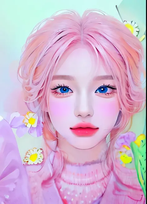 painting of a woman with pink hair and pink lipstick, glossy digital painting, style digital painting, in the style of digital painting, soft digital painting, In Bowater's art style, Beautiful artwork illustration, Beautiful and gorgeous digital art, ...