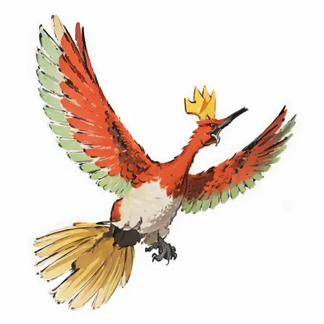 Japanese ink, color, Woodblock print of Ho-Oh the legendary pokemon, in the style of Hokusai,