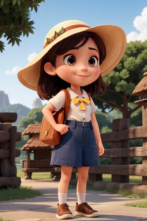 masterpiece, best quality, high resolution, extremely detailed, detailed background, cinematic lighting, 1girl, looking at viewer, park, white dress, sun hat, smile, wearing  randoseru backpack, (randoseru backpack:1.0), standing