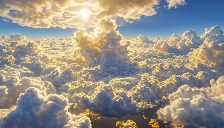 hyper realism, detailed and decorated image of golden heaven of clouds