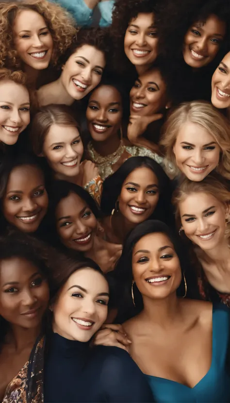 a meeting of women of different ethnicities, sorriso pretensioso, Pose, feliz