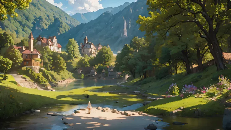 masterpiece, best quality, (Very detailed CG Unity 8k wallpaper) (best quality), actual, Detailed and delicate depictions and gorgeous and dynamic painting techniques, Looks like a remote village from a fairy tale