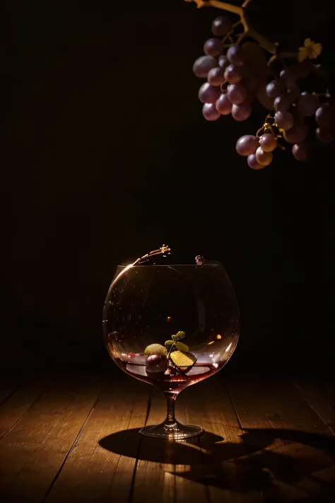 create an image of Ouroboros, crawling on vines erupting Orchideen from the body, a glass of wine surrounded by grapes, captured with cinematic lighting, meticulous in detail, 4k resolution, reminiscent of Kodachrome film aesthetic, ultra clear, dramatic l...