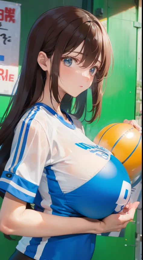 a woman with silky hair, big breasts, soft breasts, super big big breasts, shiny nipples
wet
wear a volleyball jersey