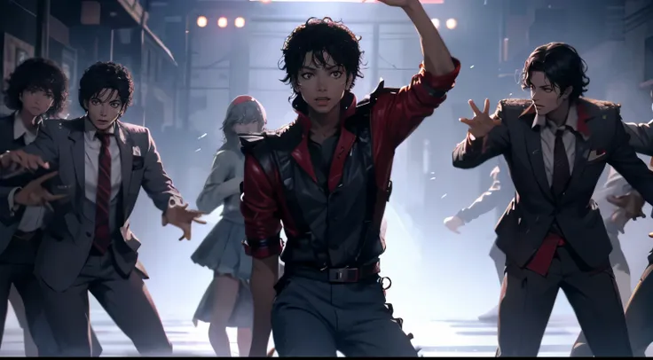 mjthriller,mjthriller surrouded by chorographing zombies, dancing king of pop, epic dance, overall movement