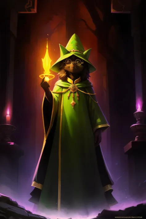 (ultra detailed), a beautiful and intricately designed full-size portrait of Ralsei, the royal ruler of the Dark World in Deltarune, anthro-demon, ((calm expression)), ((royal attire)), detailed eyes, small horns, glowing aura, backlit, ((regal posture)), ...