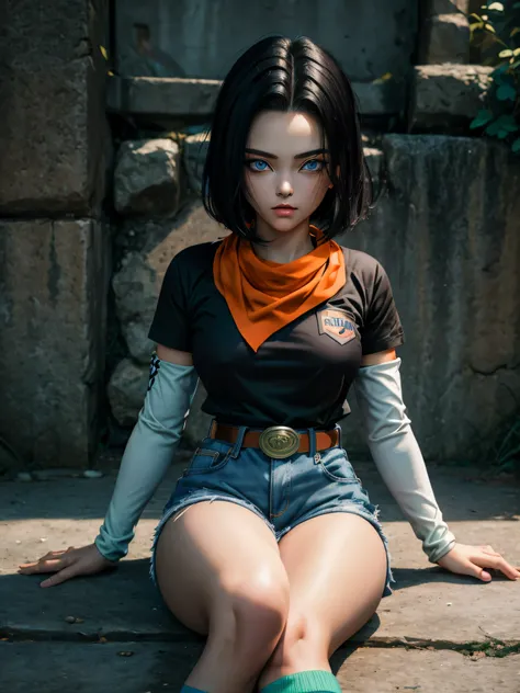 (masterpiece), best quality, expressive eyes, perfect face, highres, 1 girl, solo, android 17 girl, (female body:1.3), blue eyes...