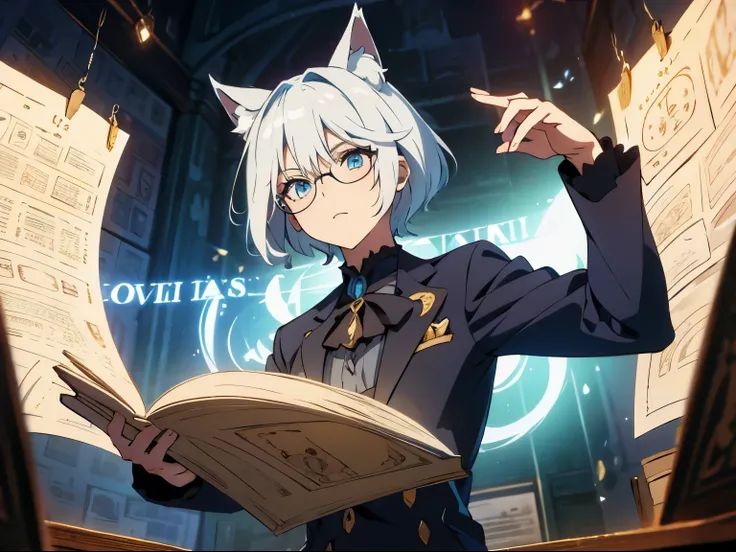 masterpiece, a world where magic and technology coexist, man with cat ears(gray hair, short hair) ，boy，hone your skills、let&#39;...