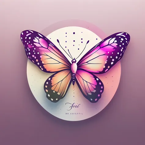 crie logo com letra r na cor rosa e roxo, with symbol of a watercolor butterfly and modern look and light ink buttons