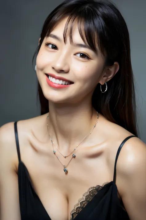 21-year-old Japan woman、realistic、high resolution、High resolution、realistic skin texture、Look at me and smile kindly、dark room、NSFW、model、necklace、bracelet、earrings