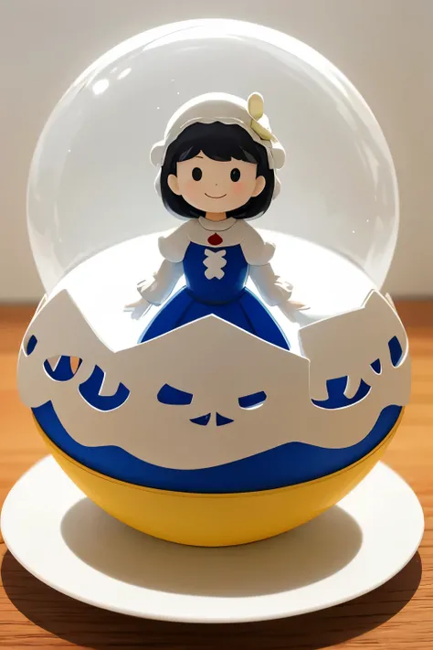 Three-dimensional art made of paper cutouts arranged in a spherical shape、The theme is Snow White、smile