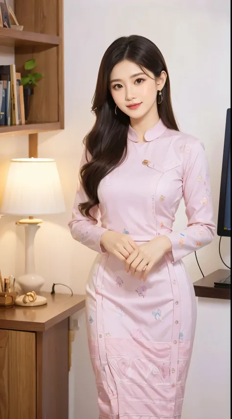 Master piace, high detail, full HD, beautiful, woman, 30 years, vibrant, colorful dress, positivity, grace, flowing, figure, lively, cheerful, fashion, make-up