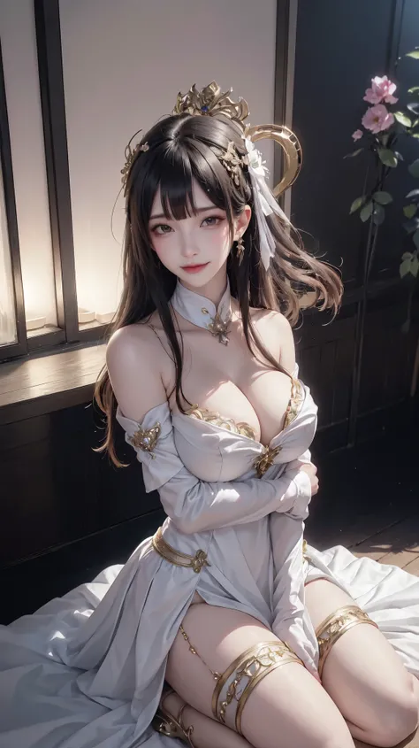 Hyper-realistic 8K CG, Impeccable, 干净of, main part, professional art, 著名of艺术作品, light, flower, 完美of脸型, 漂亮of脸蛋, fantasy, Dream, motor unreal 5, Science fiction,   income, income trim, income-trimmed legwear, lux, jewelry, Diamante, Kaneko, pearl, yolk, sapp...