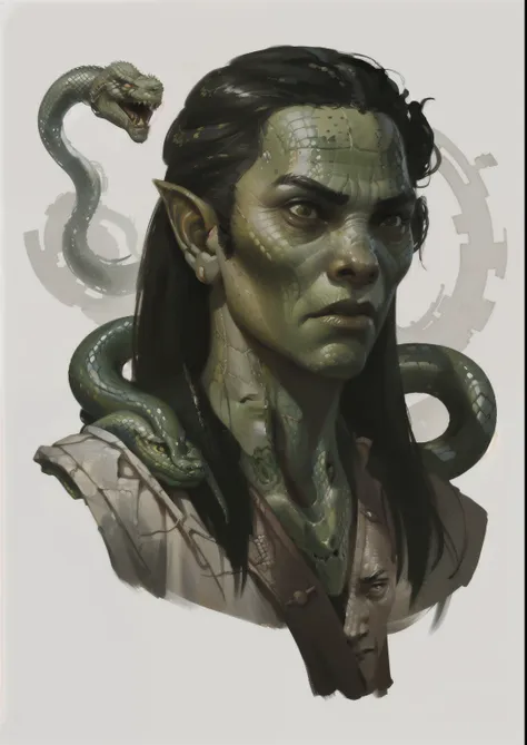 rpp, retrato de um yuan ti, snake-headed monster, illustration, arte conceitual, no estilo de greg rutkowski