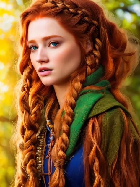 fazer uma personagem a partir da imagem. High Elf. Ginger Hair. corpo inteiro. na floresta.