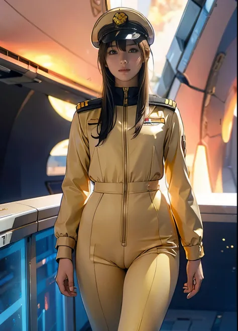 (((masterpiece,best quality,8K,super detailed,high resolution,anime style,Absolutely))),(A female officer of the Earth Federation Army is walking..:1.5),(alone:1.5), (Wearing the Earth Federation Forces:1.5),(Dressed as a federal employee&#39;hat of:1.5),(...