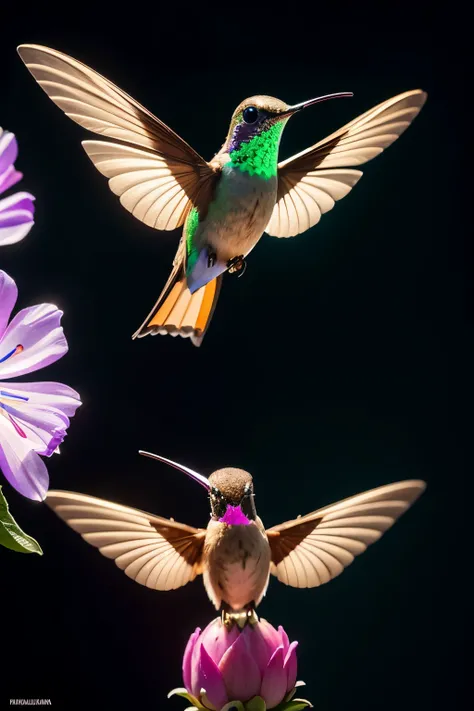 (best quality,highres,ultra-detailed),(realistic,photorealistic:1.37),mechanical hummingbird,plasma-sipping,fantastical,vivid colors,portraits,fluorescent flowers,light source,bokeh,surreal lighting,masterpiece:1.2