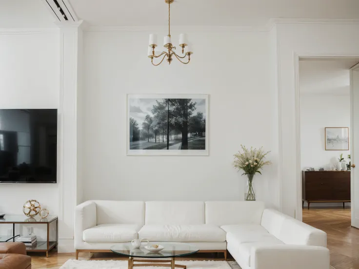  front view white blank huge wall Frame photo on classic living room