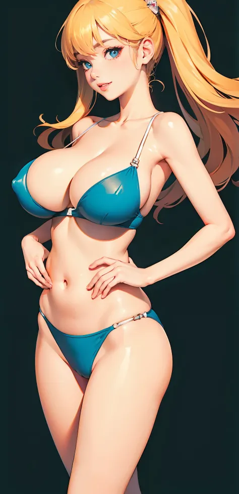 (masterpiece, best quality), pixel art, Perfect slim figure, huge breasts, deep vbra,High cut split swimsuit，Show belly button