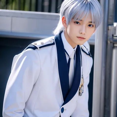 silver hair,youth,Handsome guy,uniform