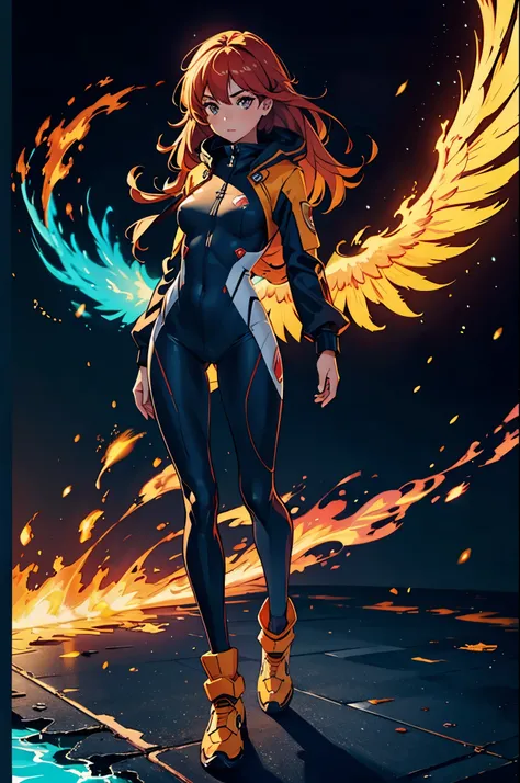 full body, phoenix girl, bodysuit