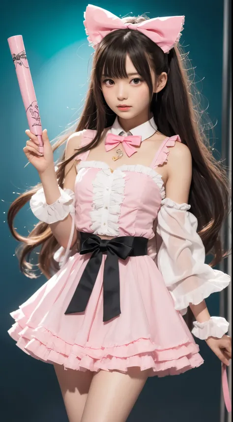 Magical girl,magic stick,pink,ribbon,frills,skirt