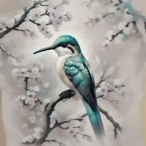 hummingbird, Japanese Painting, Background with a lot of white space