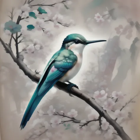 hummingbird, Japanese Painting, Background with a lot of white space