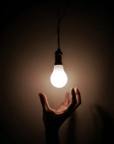 someone holding a light bulb in their hand in the dark, holding up a night lamp, lightbulb, light bulb, light instead of hands, holding electricity, lights off, an upright lightbulb, light emitting from fingertips, lit up in a dark room, enlightening, dim ...