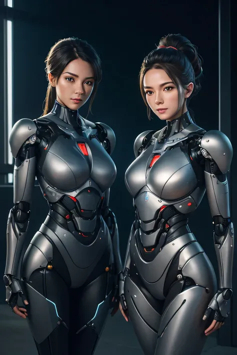 Two female teachers turned into robots　Almost identical machine body　The background is a classroom at night., Hmm, retina, masterpiece, Accurate, anatomically correct, rough skin, Super detailed, advanced details, high quality, Awards, 最high quality, High ...