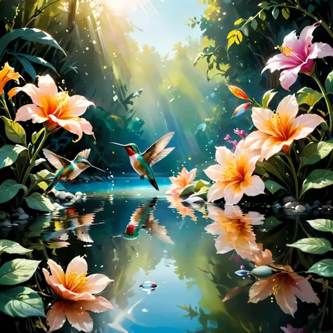 ((soft_color_painting:)1.5), ((soft_color_tones):1.4), ((crystal clear water reflection background):1.3), ((soft color exotic hu...