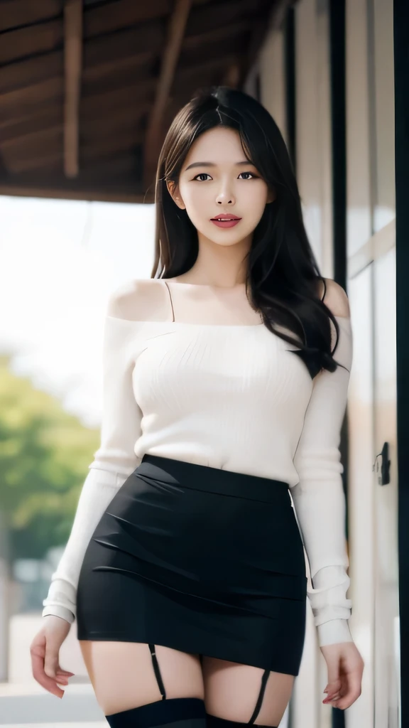 araffe asian woman in a white top and black skirt posing for a picture, gorgeous young korean woman, beautiful south korean woma...