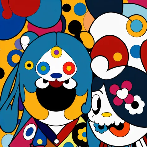 takashi murakami style, sad, depression, life, love story, abstract, colorful, future, album cover, kaws