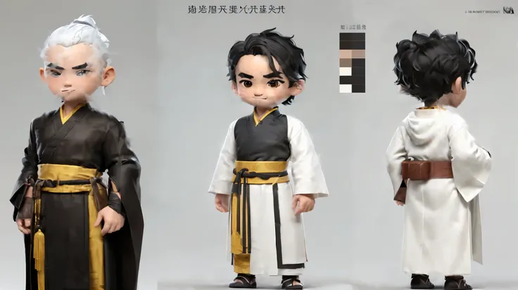 ((masterpiece)),(((best quality))),(character design sheet,same characters,front,side,Back), 1 boy, cute boy，alone, black hair, black eyes, masterpiece, best quality, look around, whole body, Height 150cm, detailed, smiling, Wudang Taoist Robe, concept art...