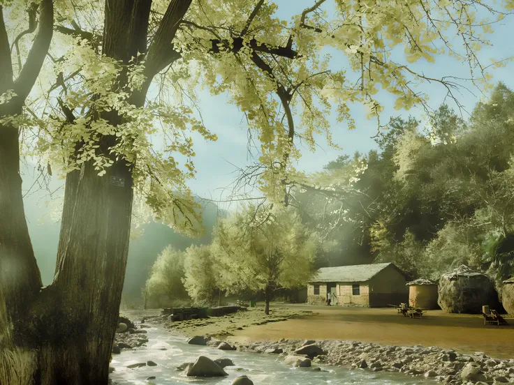 shallow river，beach，The water flow is very gentle