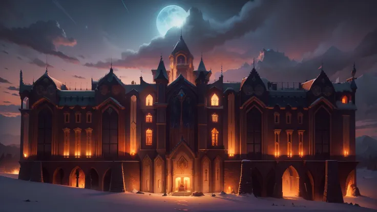 world of Warcraft art style, castle, mountain