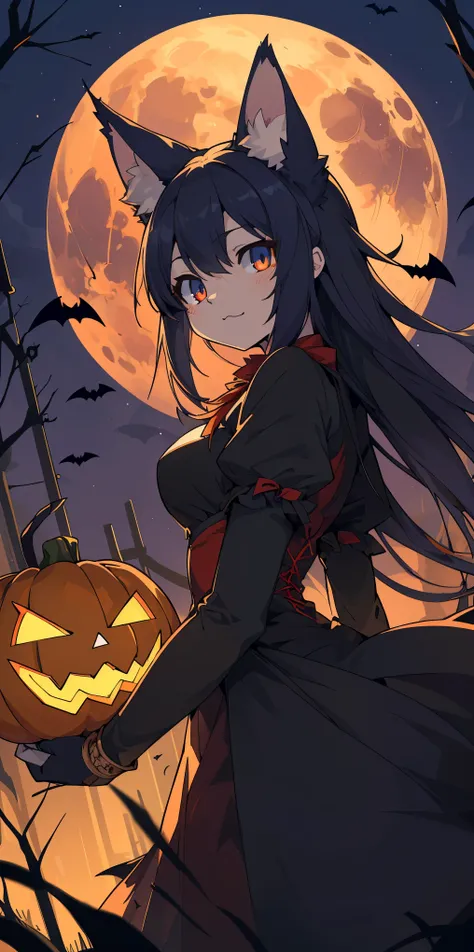 (epic, dynamic angle)top quality, best quality, High-quality illustrations, masterpiece, While creating a Halloween atmosphere, vampire with furry elements, (kemono, super cute girl, solo focus)(furry anthro)(highly detailed beautiful face and eyes)absurdr...